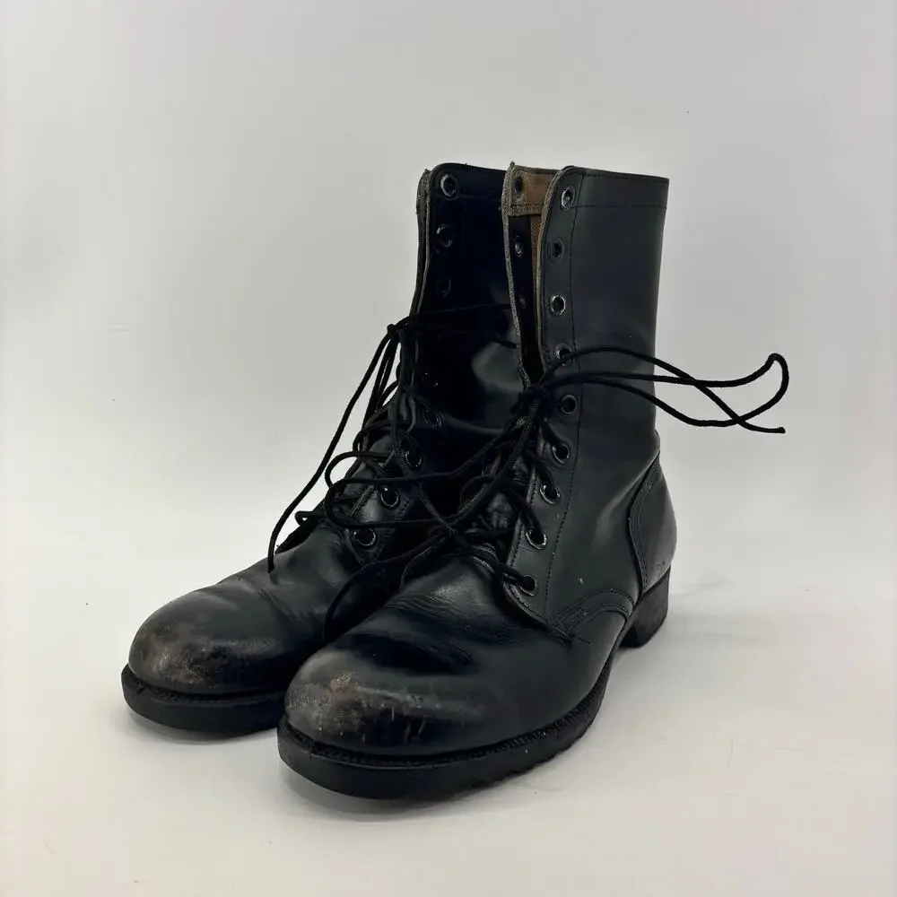 Vintage 1972 Genesco Mens Size 9 Black Tactical Leather Lace-Up Combat Military
